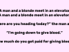A man and a blonde meet in an elevator