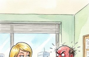 The pretty secretary came in late for work