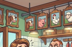 A lady into the butcher shop