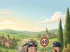 An old lady is speeding down a highway