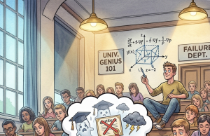 After his first day at university, a young man calls his mother.